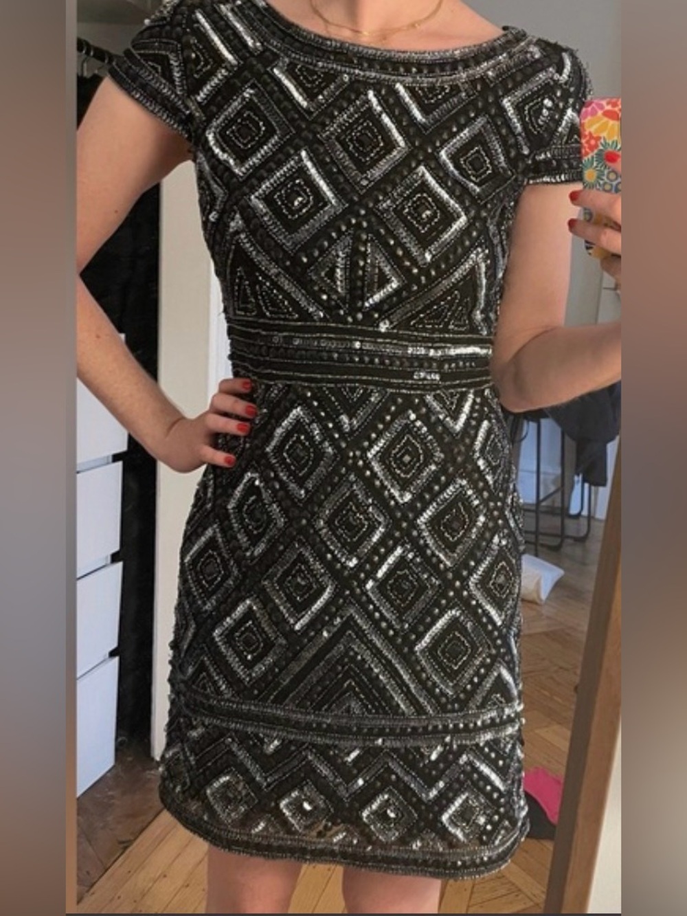 Adrianna Papell Gunmetal Beaded Dress - Picture 3 of 10